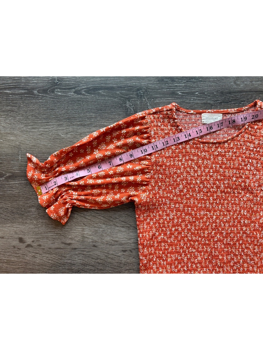 Melloday Orange Floral Smocked Peplum Top Women’s Small Puff Sleeve - Picture 5 of 8